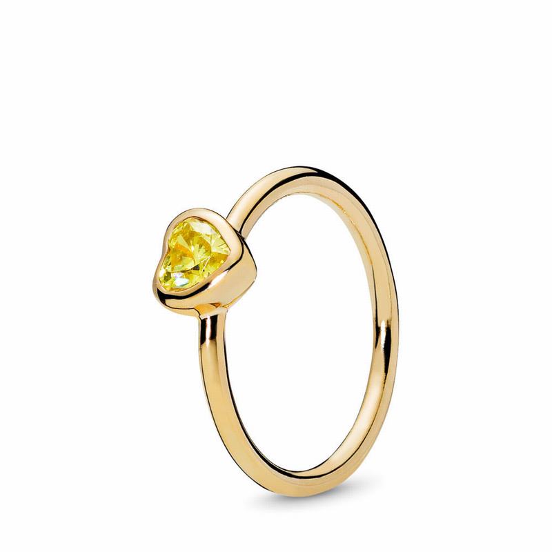 Pandora Shine™ Radiant Heart Promise Ring Ireland - 18ct Gold Plated/Yellow/Cubic Zirconia - 034821E